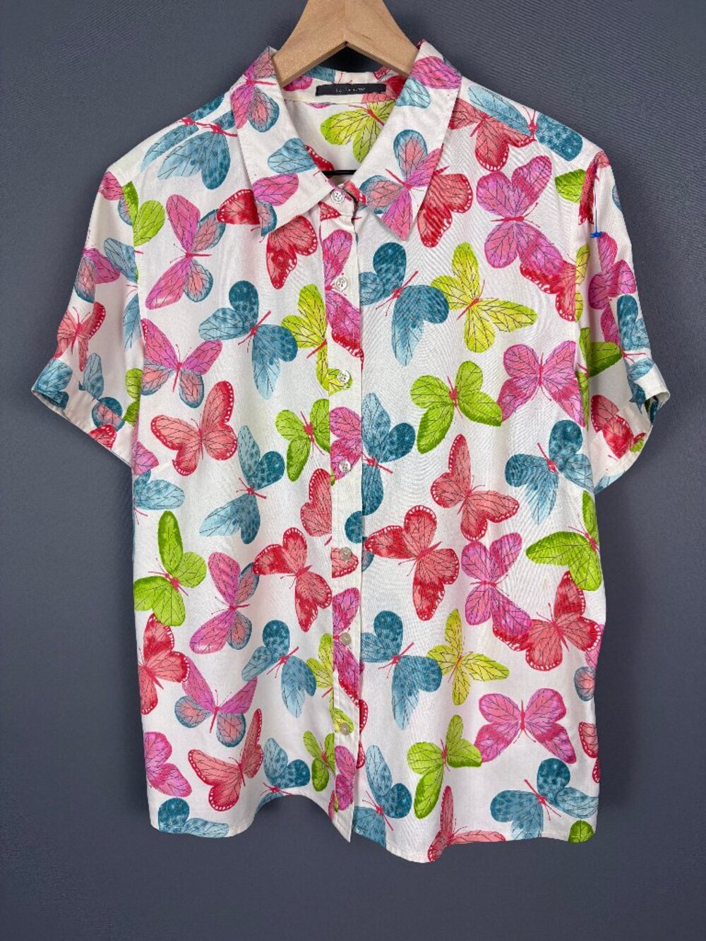 Liz Claiborne 100% Silk Butterfly Print Button Down Blouse XL
